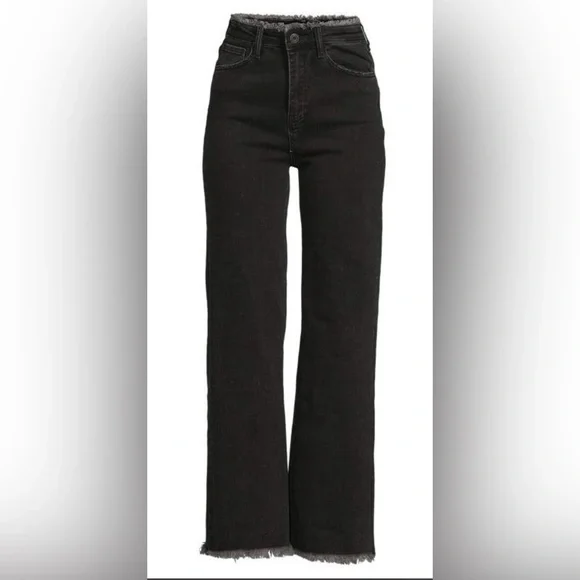Etienne Marcel Women’s Black High-Waisted Wide Leg Frayed Edge Jeans - Picture 3 of 7